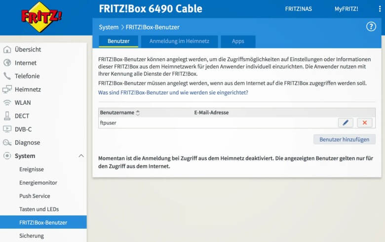 FritzBox Benutzer einrichten