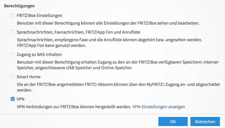 Berechtigungen auf der FritzBox einstellen