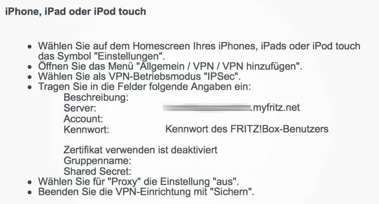 VPN-Zugangsdaten auf der FritzBox