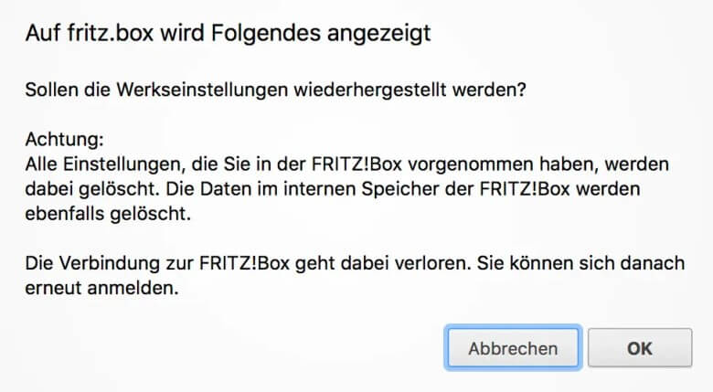 FritzBox Warnhinweis