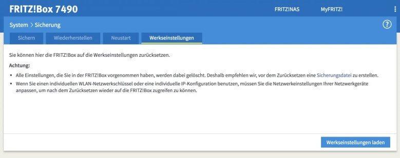 FritzBox zurücksetzen: Auf Werkseinstellungen