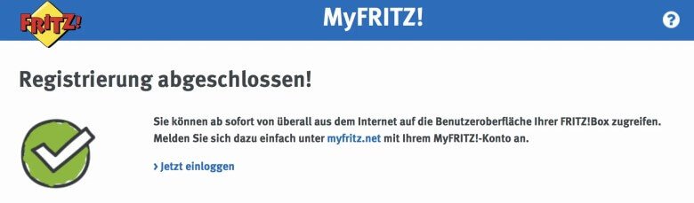 MyFritz Registrierung abgeschlossen