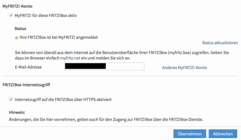 Fernzugang zur FritzBox ist eingerichtet