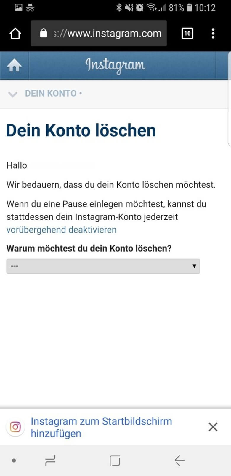Instagram Account löschen: Konto per App löschen