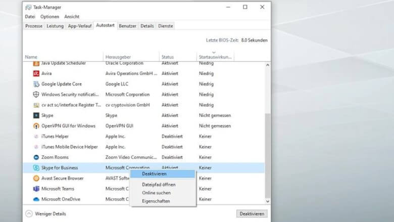 Windows 10 schneller machen: Autostart optimieren