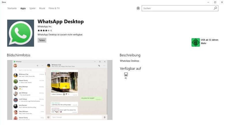 WhatsApp ohne Handy: Download im Windows App Store