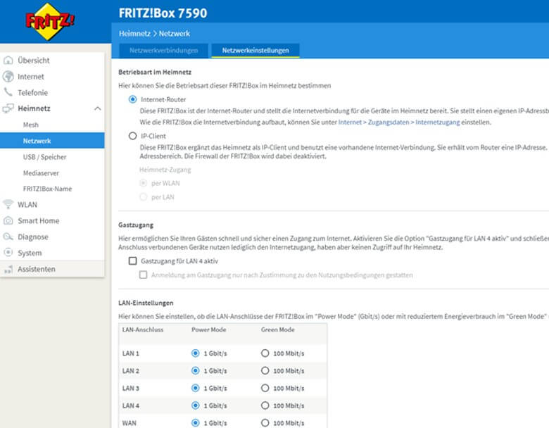 FritzBox Glasfaser: Netzwerkeinstellungen