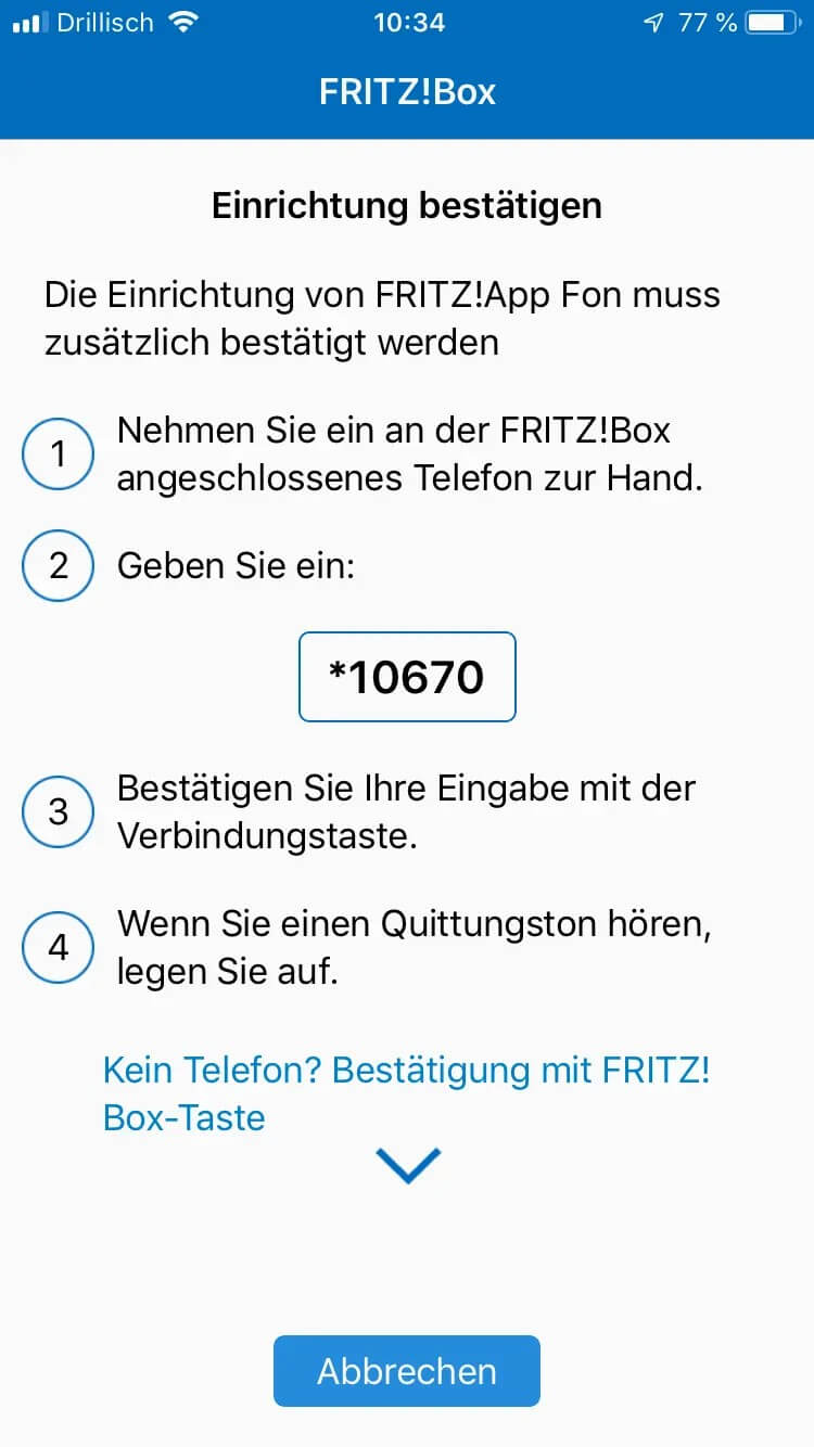 Fritz!App Fon einrichten: Schritt 4