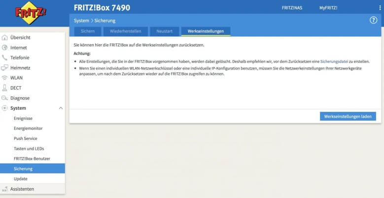 FritzBox als Repeater einrichten: FritzBox zurücksetzen Schritt 4
