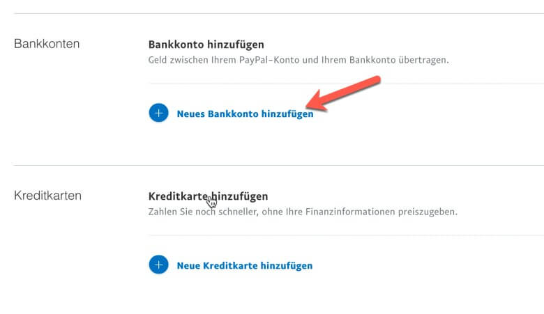 PayPal Konto erstellen: Konto hinzufügen