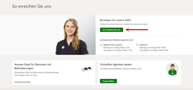 Xbox Support kontaktieren